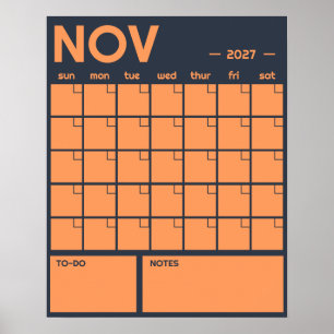 Poster Calendrier Mensuel Mural Couleurs Vives Gras Sans 