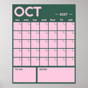 Poster Calendrier Mensuel Mural Couleurs Vives Gras Sans 