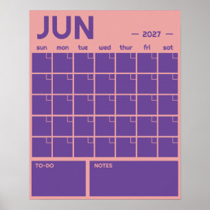 Poster Calendrier Mensuel Mural Couleurs Vives Gras Sans