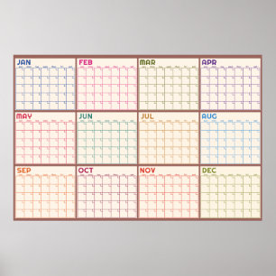 Poster Calendrier mensuel non daté beige vierge 