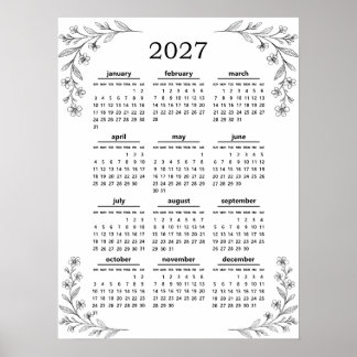 Poster Calendrier Minimal Fleur Sauvage Botanique Floral