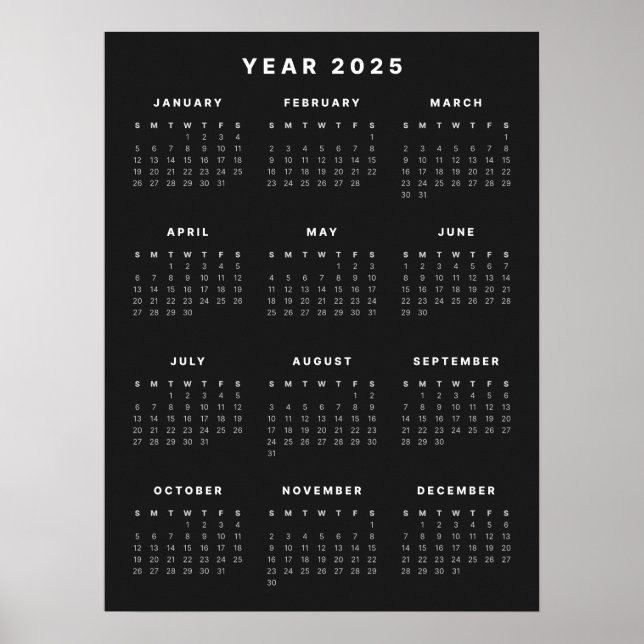 Poster Calendrier minimaliste 2025 (Devant)