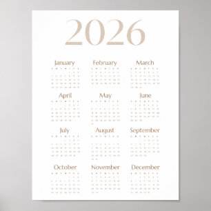 Poster Calendrier minimaliste 2026 Beige Neutre sur une p