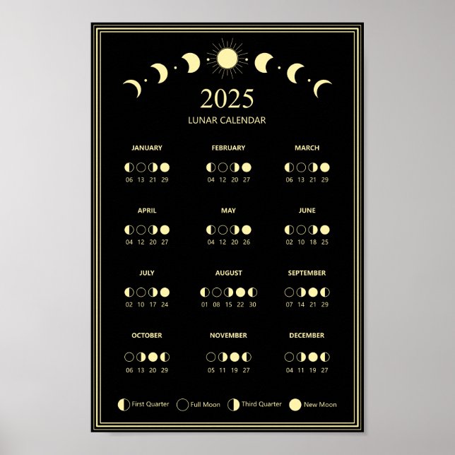 Poster Calendrier minimaliste des phases lunaires 2025 (Devant)