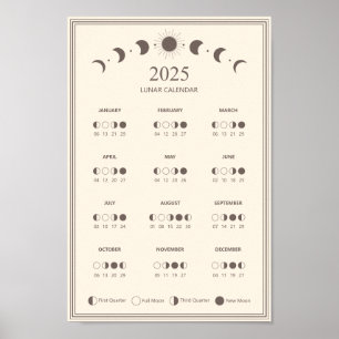Poster Calendrier minimaliste des phases lunaires 2025