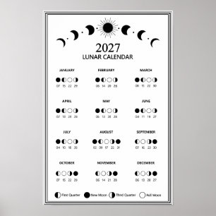 Poster Calendrier minimaliste des phases lunaires de 2027