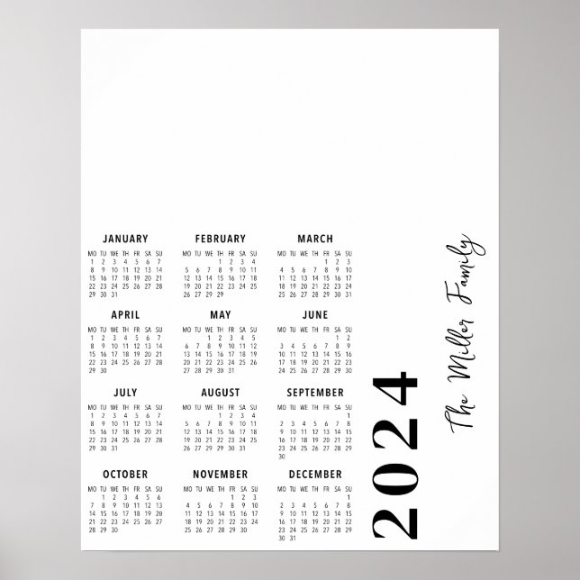 Poster Calendrier minimaliste multiphoto 2024 (Devant)