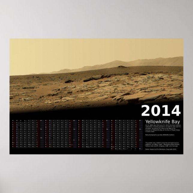 Poster Calendrier MSL Curiosity à Yellowknife Bay - 2014 (Devant)