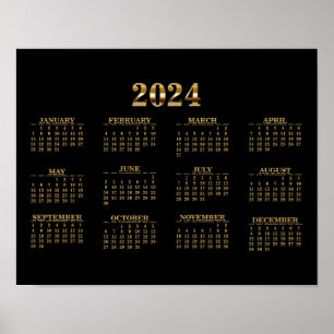 Poster Calendrier mural 2024 Noir/Or