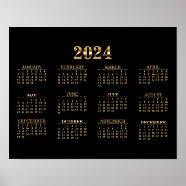 Poster Calendrier mural 2024 Noir/Or (Devant)