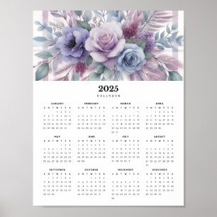 Poster Calendrier mural 2025 minimum Fleurs violettes