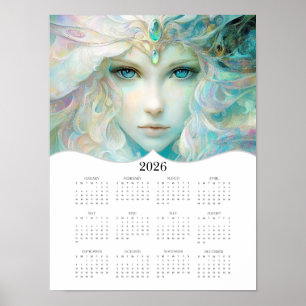 Poster Calendrier mural annuel complet de la dame de fant