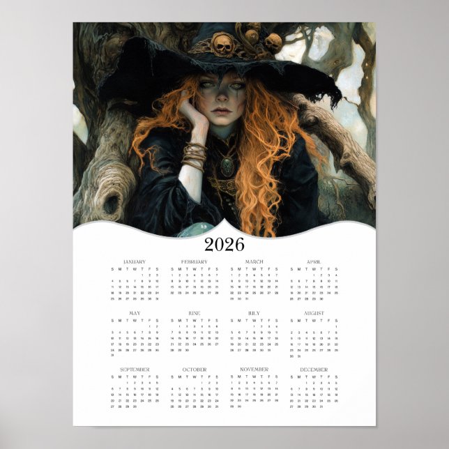 Poster Calendrier mural annuel complet de sorcière 2026 (Devant)