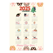 Calendrier mural Bonne année du chat 2025 pour les