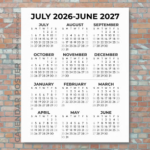 Poster Calendrier mural minimaliste de l'année scolaire 2