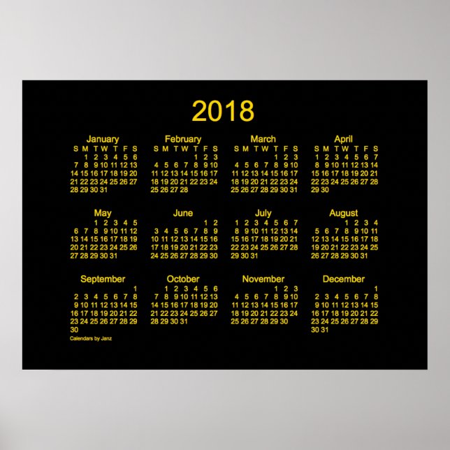 Poster Calendrier mural Neon Gold 2018 par Janz (Devant)