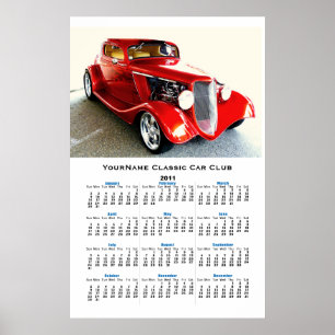 Poster Calendrier mural vintage de club de voiture de