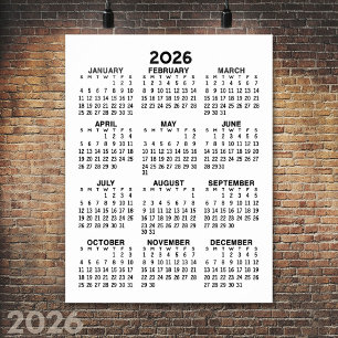 Poster Calendrier - Noir et Blanc Minimal de Base