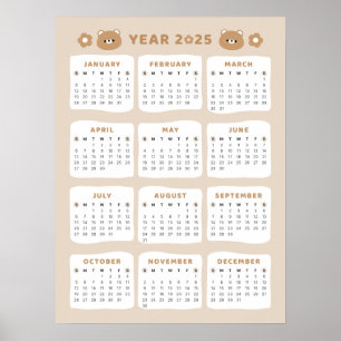 Poster Calendrier Ourson Mignon 2025