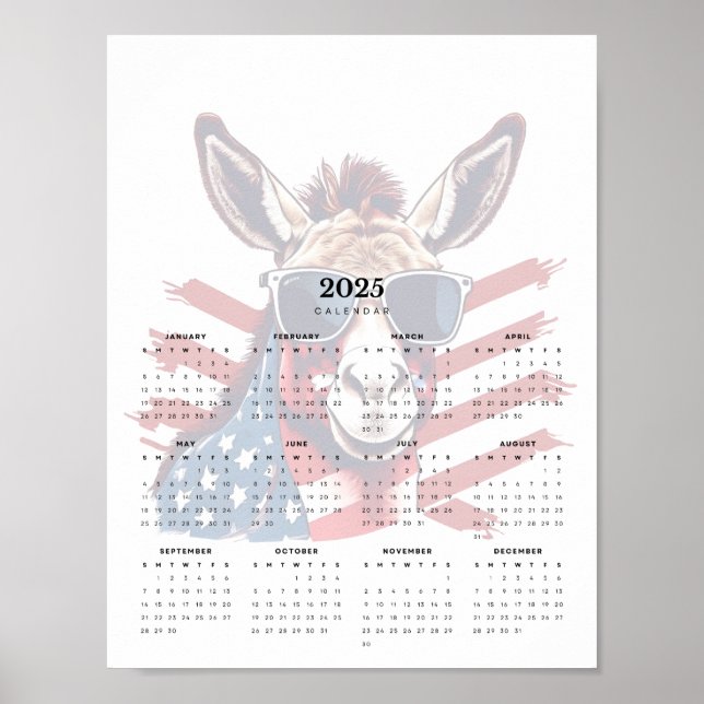 Poster Calendrier Patriotique Donkey Red White and Blue 2 (Devant)
