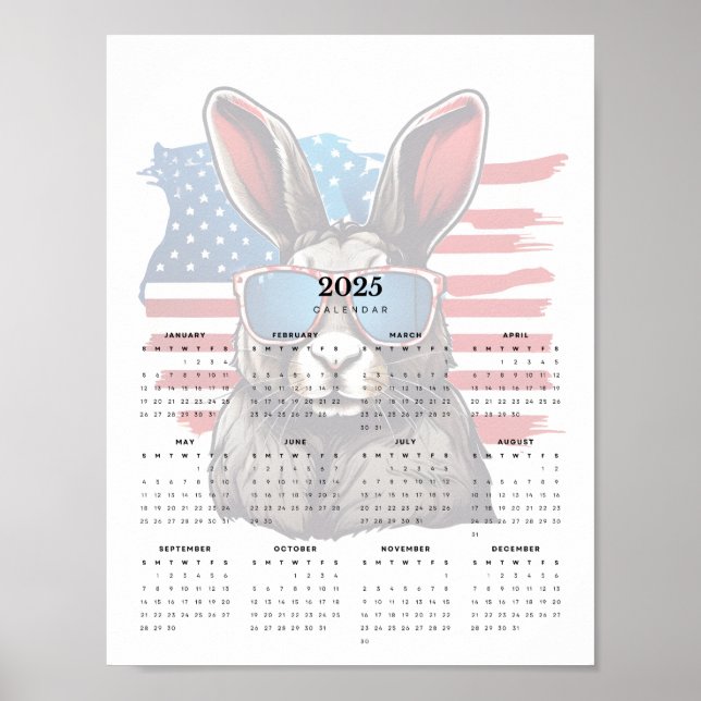 Poster Calendrier Patriotique Rabbit Rouge Blanc et Bleu  (Devant)