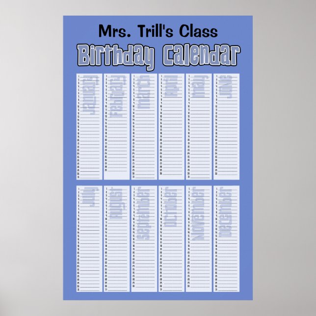 Poster Calendrier perpétuel d'anniversaire personnalisé (Devant)