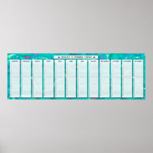 Poster Calendrier perpétuel de fête d'anniversaire abstra