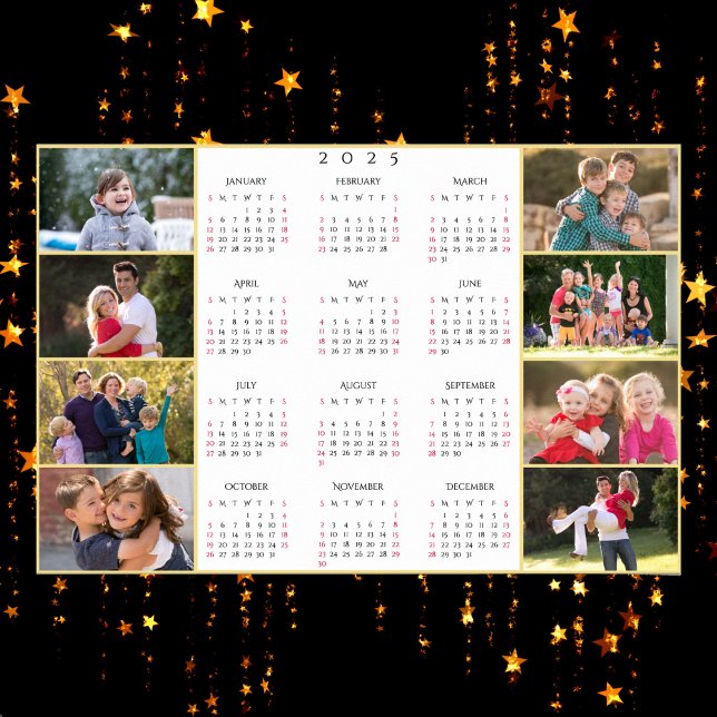 Poster Calendrier personnalisé 2025 avec 8 photos de fami (Personalized 8 Family Photo Collage 2025 Calendar Poster)