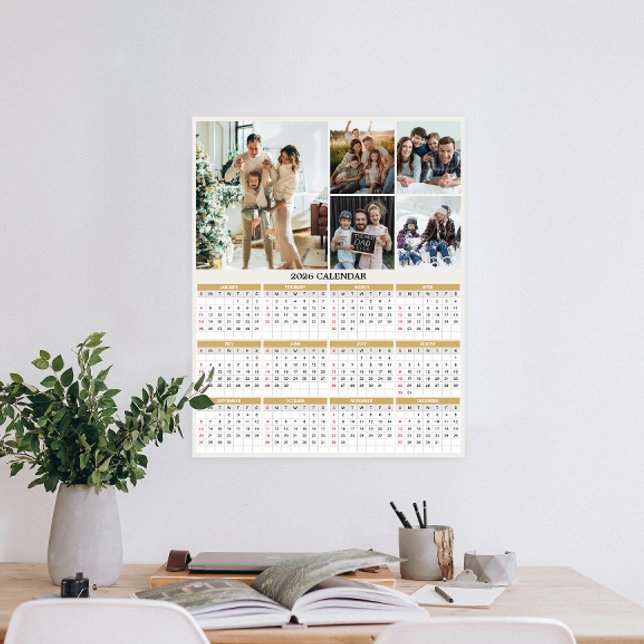 Poster Calendrier photo personnalisé de la famille 2026 (Personalize 2026 with our custom photo calendar poster—display favorite photos and stay organized.)
