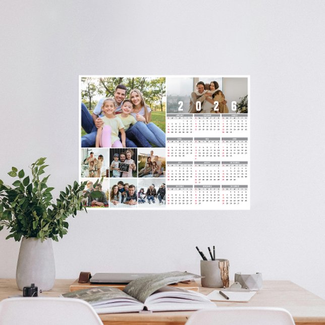 Poster Calendrier photo personnalisé de la famille du Nou (Personalize 2026 with our custom photo calendar poster—display favorite photos and stay organized.)