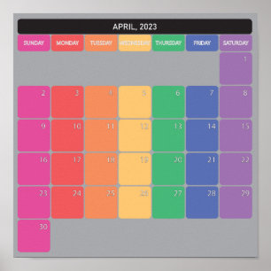 Poster calendrier planificateur avril 2023 jours de coule