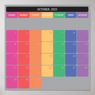 Poster calendrier planificateur couleur jours octobre 202