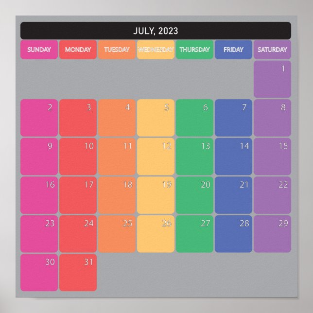 Poster calendrier planificateur de juillet 2023 colorer l (Devant)