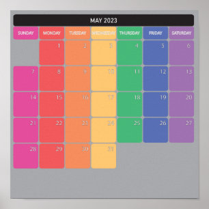 Poster calendrier planificateur de mai 2023 colorer les j