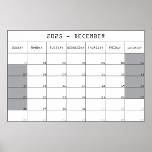 Poster calendrier planificateur décembre 2025 grand espac