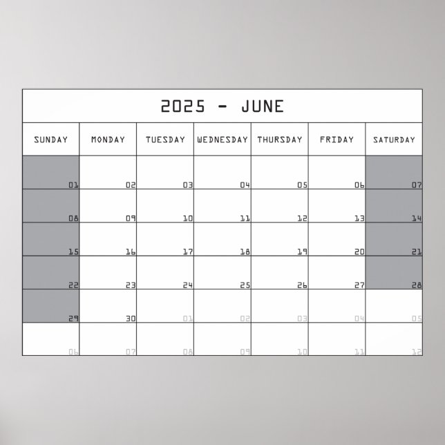 Poster calendrier planificateur juin 2025 grand espace de (Devant)