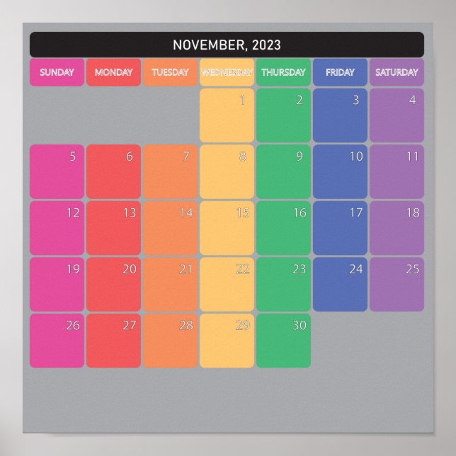 Poster calendrier planificateur novembre 2023 jours de co (Devant)