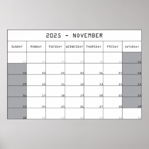 Poster calendrier planificateur novembre 2025 grand espac