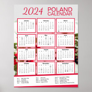 Poster Calendrier Pologne 2024 avec fêtes polonaises Télé