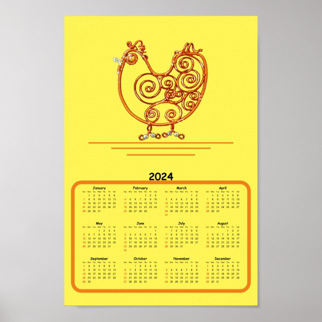 Poster Calendrier - Poulet dans le fil de cuivre (Devant)
