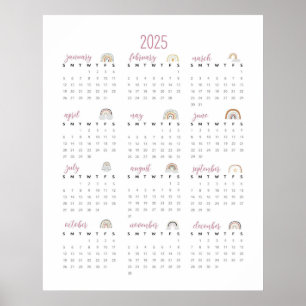 Poster Calendrier Rainbows 2025 simple