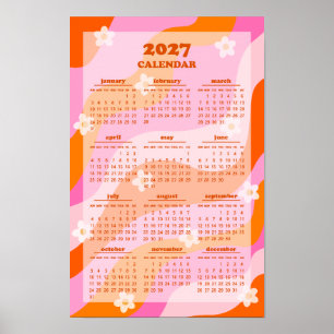 Poster Calendrier Rétro Groovy Wave 70s Style Hippie 2027