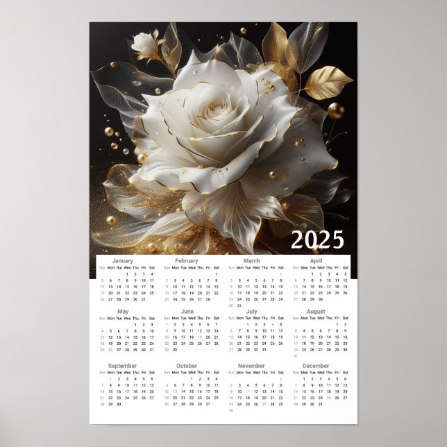 Poster Calendrier Rose blanc et or 2025 (Devant)