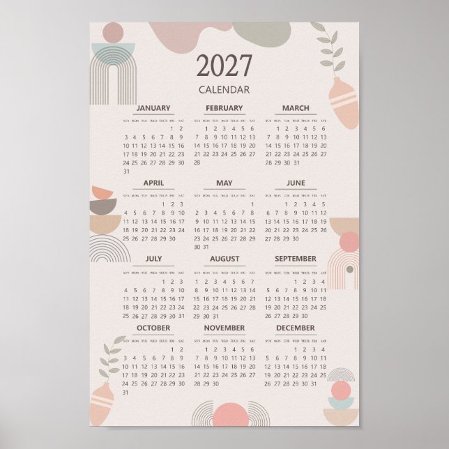 Poster Calendrier scandinave 2027 Beige Bohème (Devant)