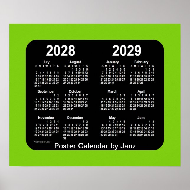 Poster Calendrier scolaire 2028-2029 de Yellowgreen Neon  (Devant)