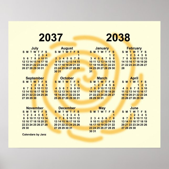 Poster Calendrier scolaire 2037-2038 des jours ensoleillé (Devant)