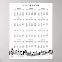 Calendrier simple 2026 avec notes de musique | 