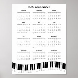 Poster Calendrier simple 2026 avec touches de piano   
