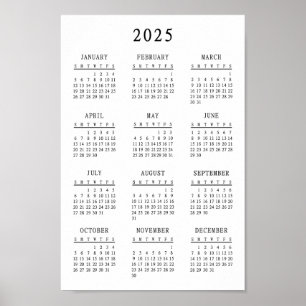 Poster Calendrier simple de base noir et blanc classique 