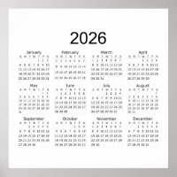 Calendrier Simple Minimaliste 2026